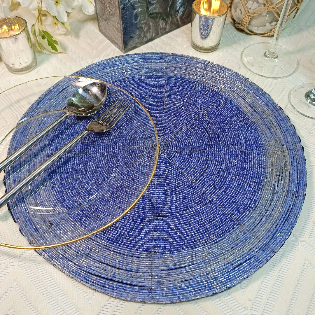 Glass Beaded Placemat in  Blue Set of 4