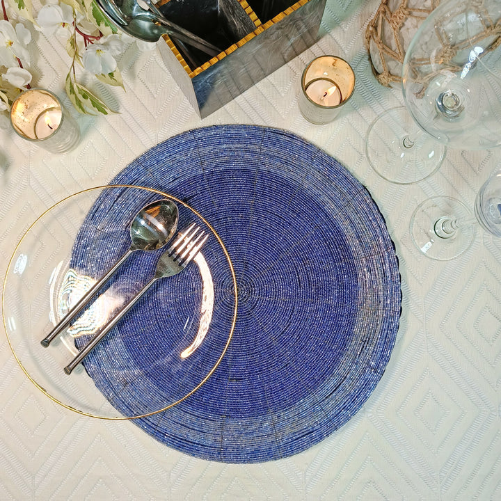 Glass Beaded Placemat in  Blue Set of 4