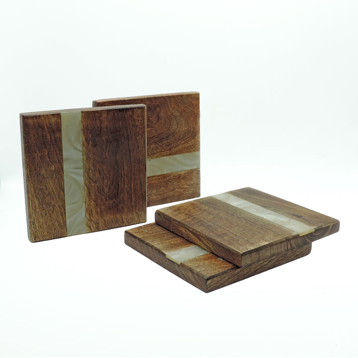 Wood With Resin Coaster set of 4