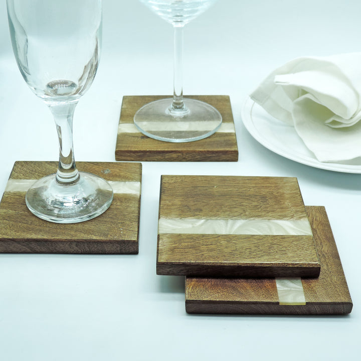 Wood With Resin Coaster set of 4