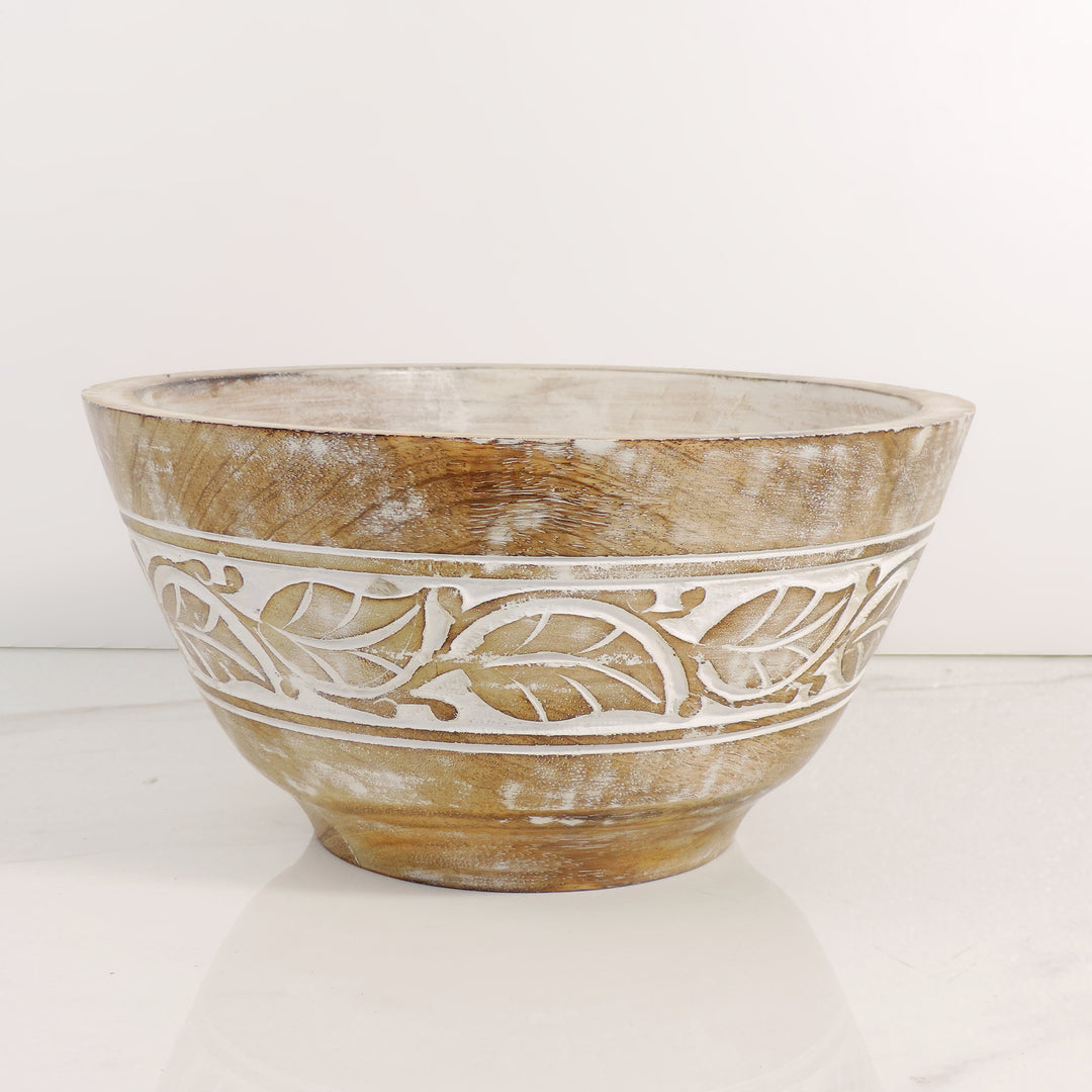 Rustic Salad Bowl Flower with White wash- 10"x5" Inch