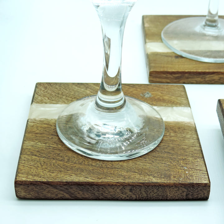 Wood With Resin Coaster set of 4