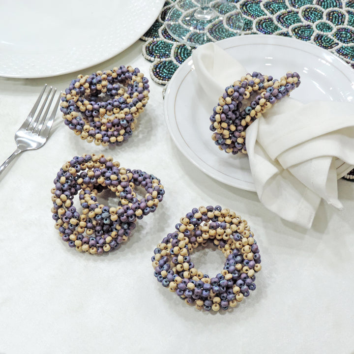 Triple Beaded Napkin Ring Set of 4