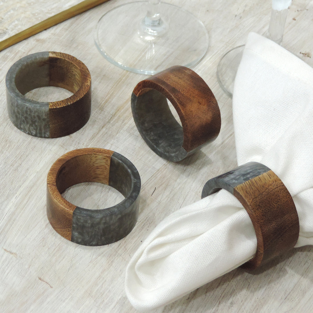 Wood with Resin Napkin Ring Set of 4