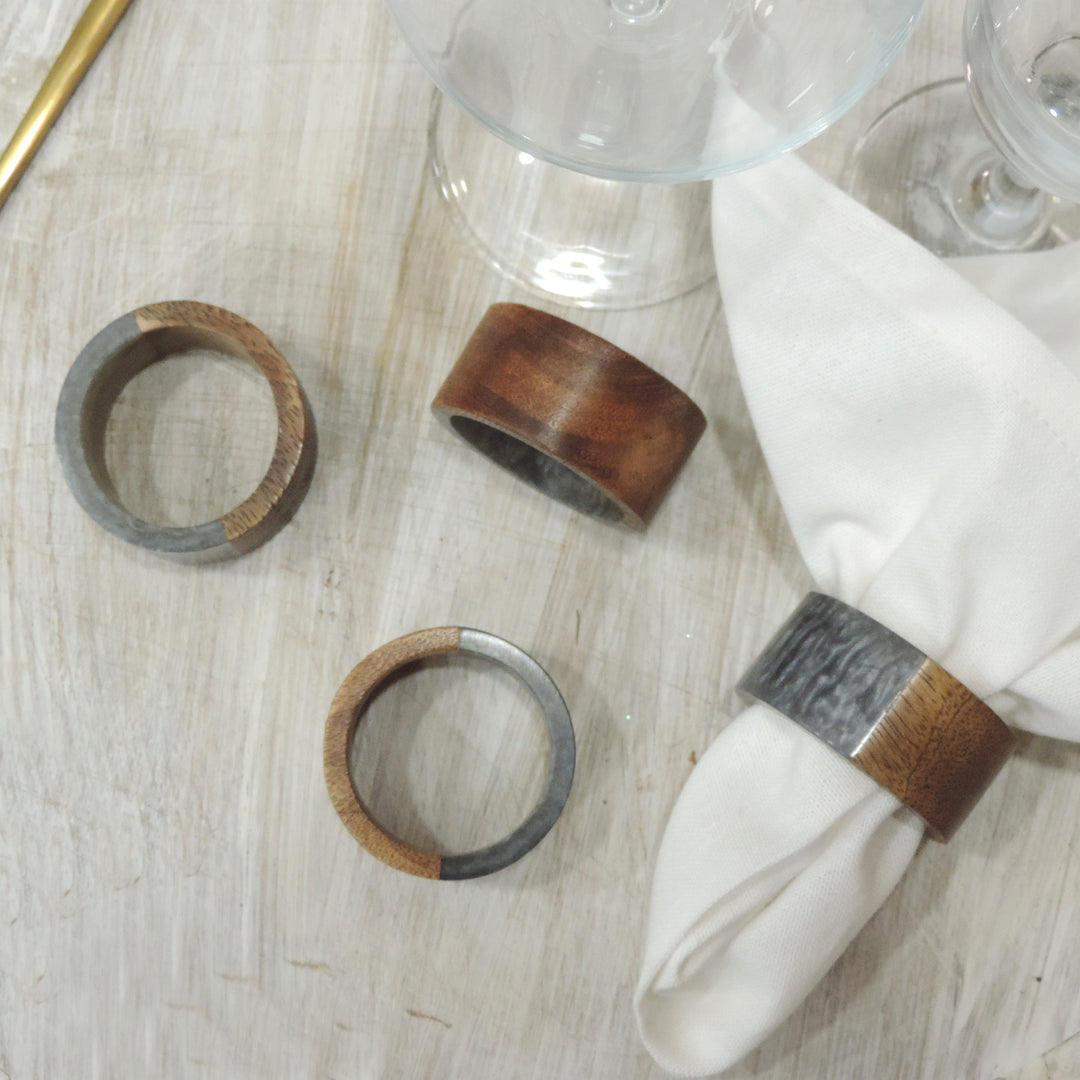 Wood with Resin Napkin Ring Set of 4