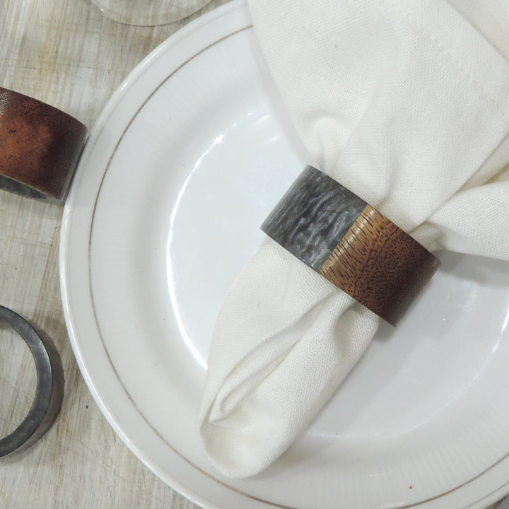 Wood with Resin Napkin Ring Set of 4