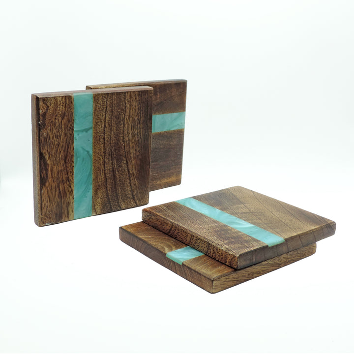 Wood With Resin Coaster set of 4