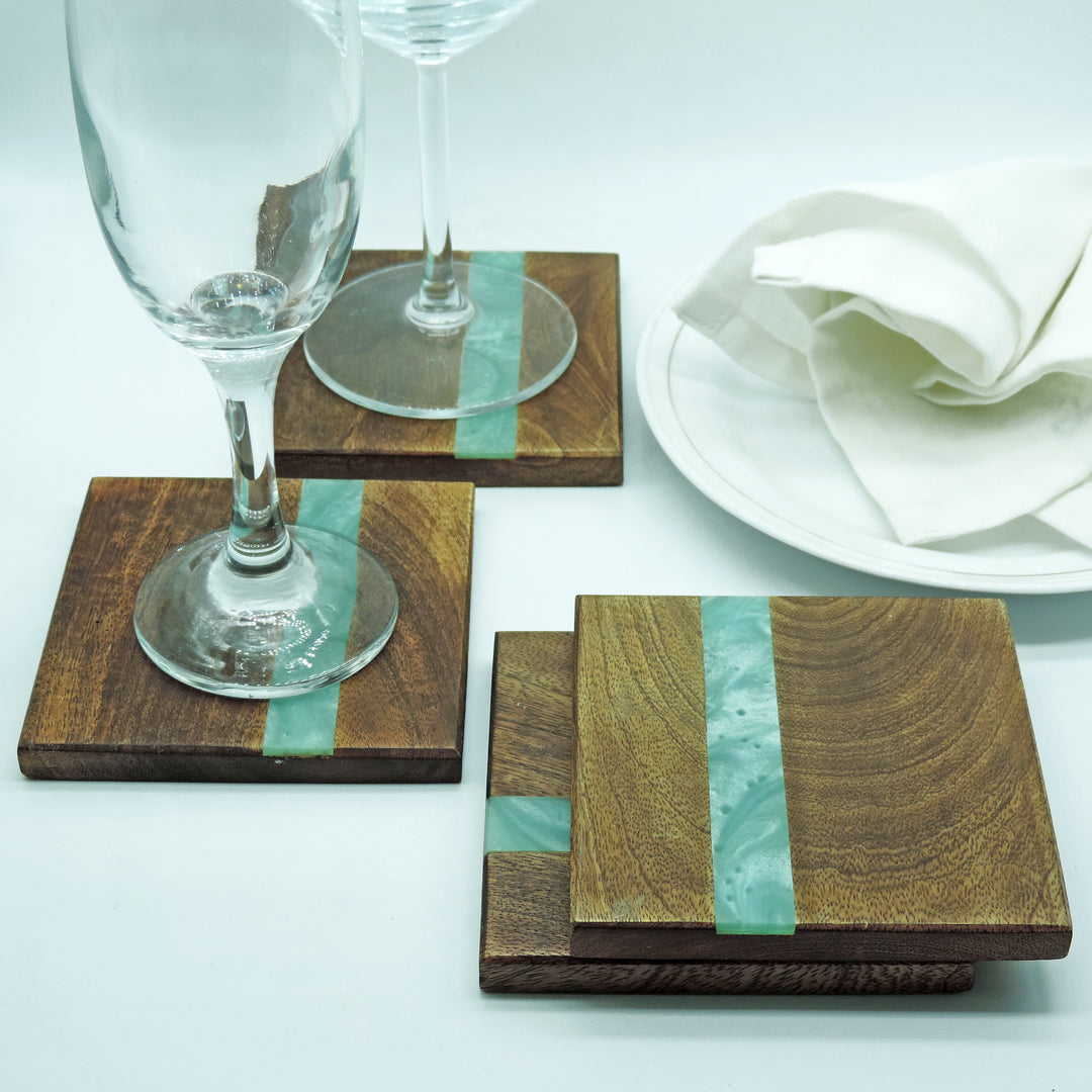 Wood With Resin Coaster set of 4