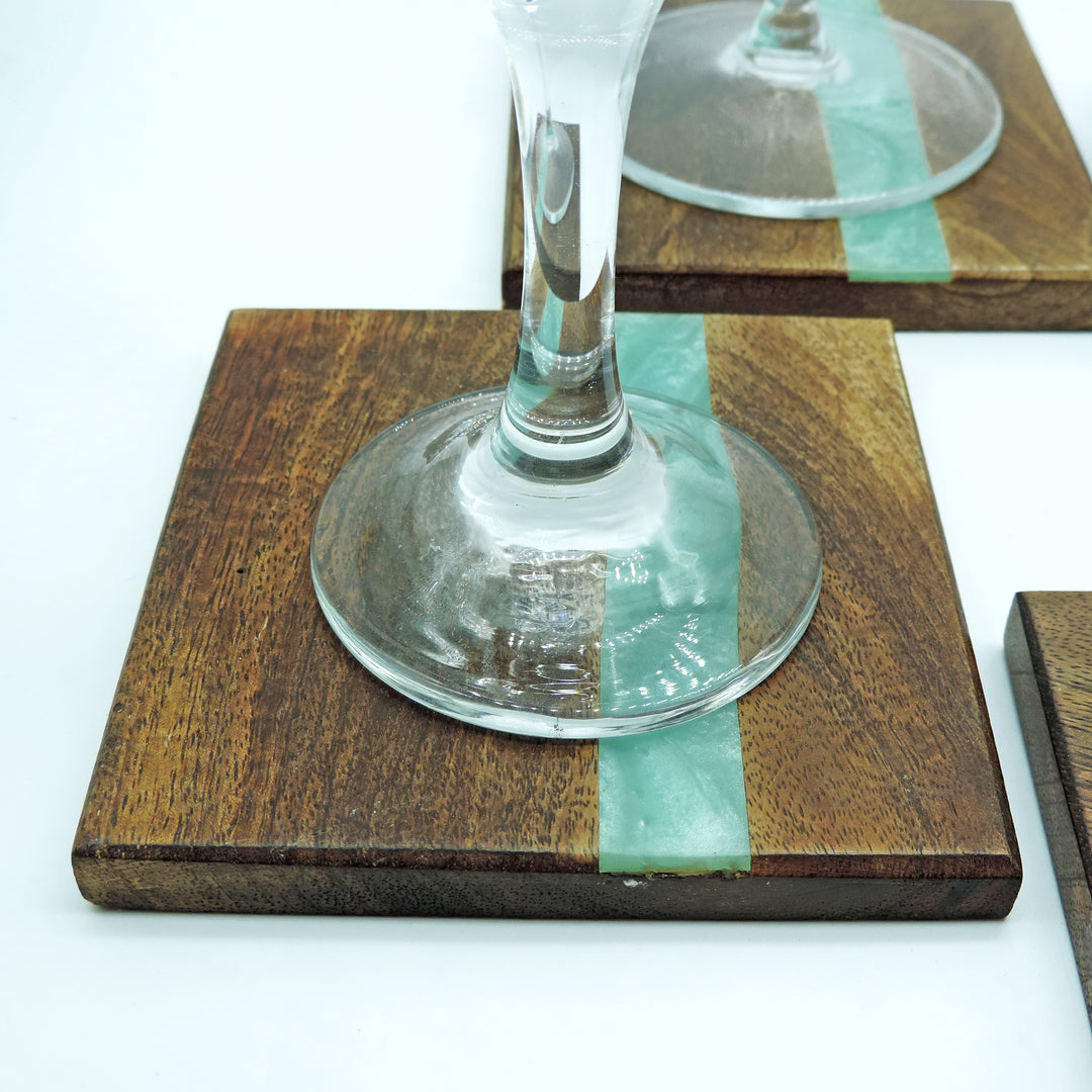 Wood With Resin Coaster set of 4