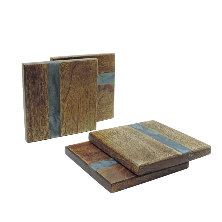 Wood With Resin Coaster set of 4