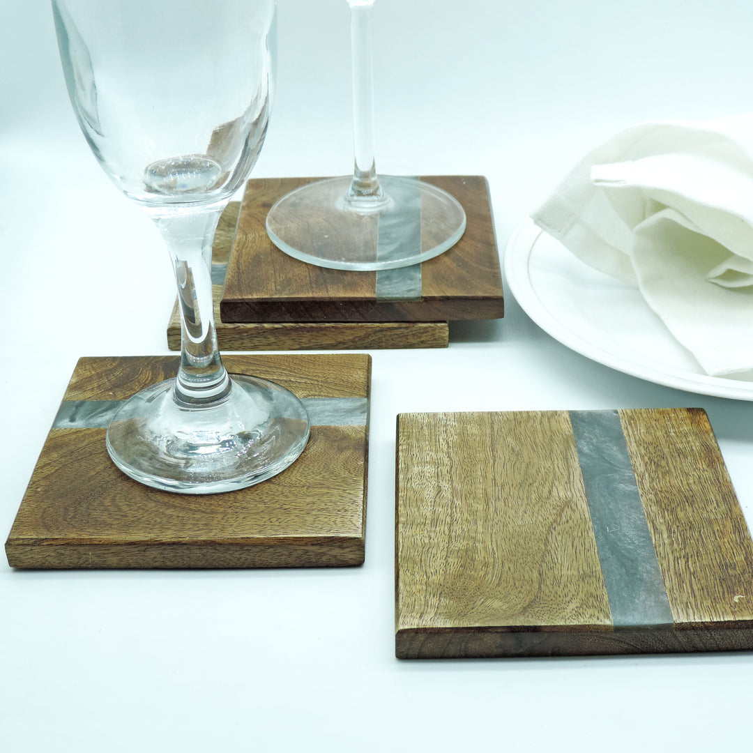 Wood With Resin Coaster set of 4