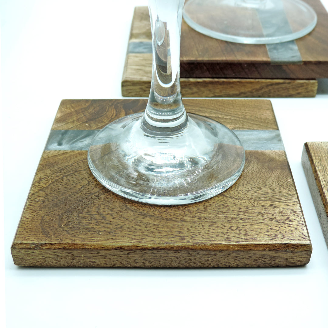 Wood With Resin Coaster set of 4