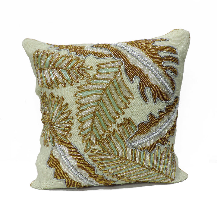 Embroidered Square Cushion Covers for Sofa Home Bedroom - Cream & Gold