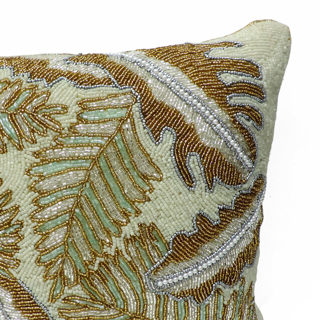 Embroidered Square Cushion Covers for Sofa Home Bedroom - Cream & Gold