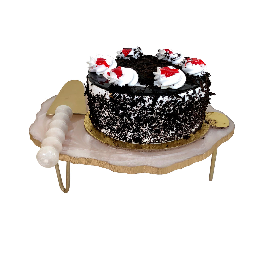 Trunkin' Resin Cake Stand with Detachable Stand & Knife, Cake Server, Cake Tray, Stylish Decorative Cake Tray for Party & Birthdays_Golden,Standard - White