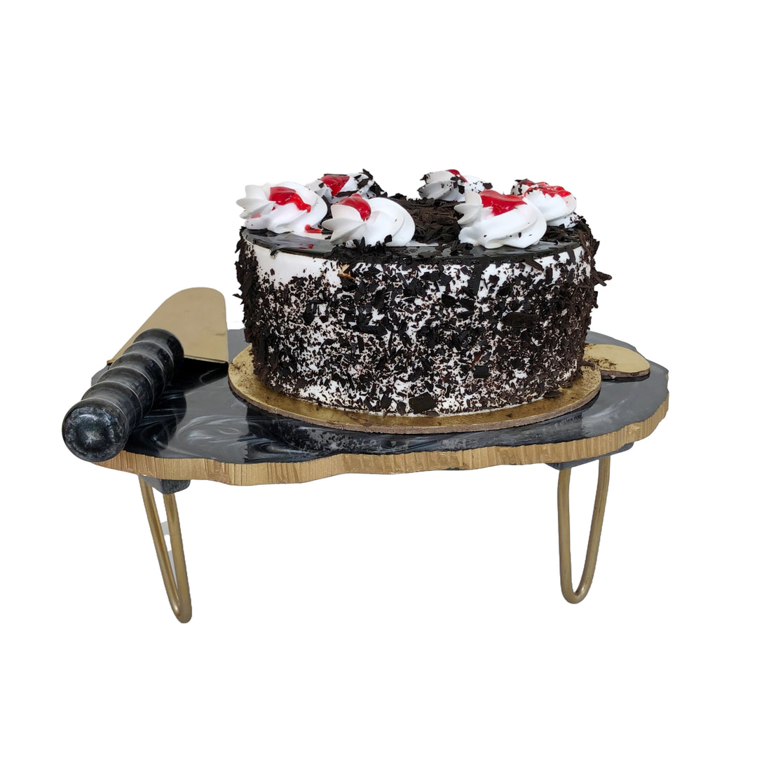 Trunkin' Resin Cake Stand with Detachable Stand & Knife, Cake Server, Cake Tray, Stylish Decorative Cake Tray for Party & Birthdays_Golden,Standard - Grey