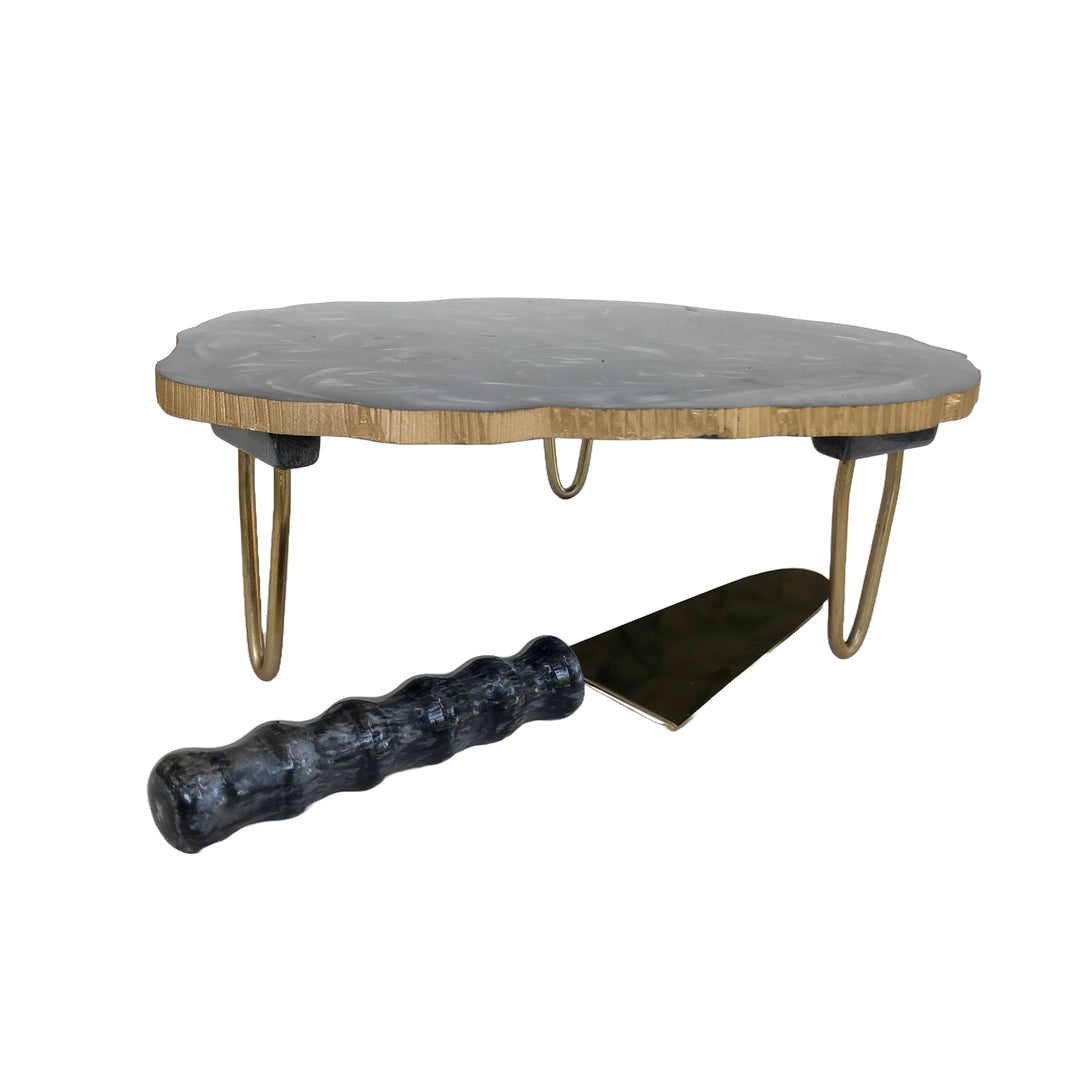 Trunkin' Resin Cake Stand with Detachable Stand & Knife, Cake Server, Cake Tray, Stylish Decorative Cake Tray for Party & Birthdays_Golden,Standard - Grey