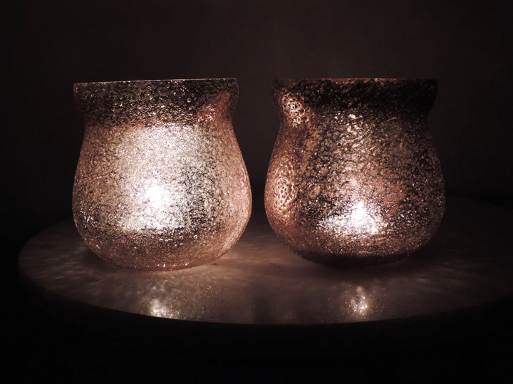 Ainaa Collection - Set of 2 Glass Votive with a Decorative tray -  Copper