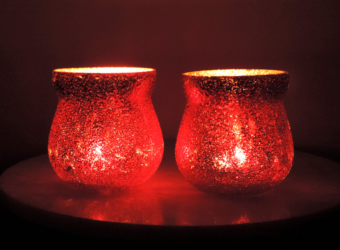 Ainaa Collection - Set of 2 Glass Votive with a Decorative tray -  Red