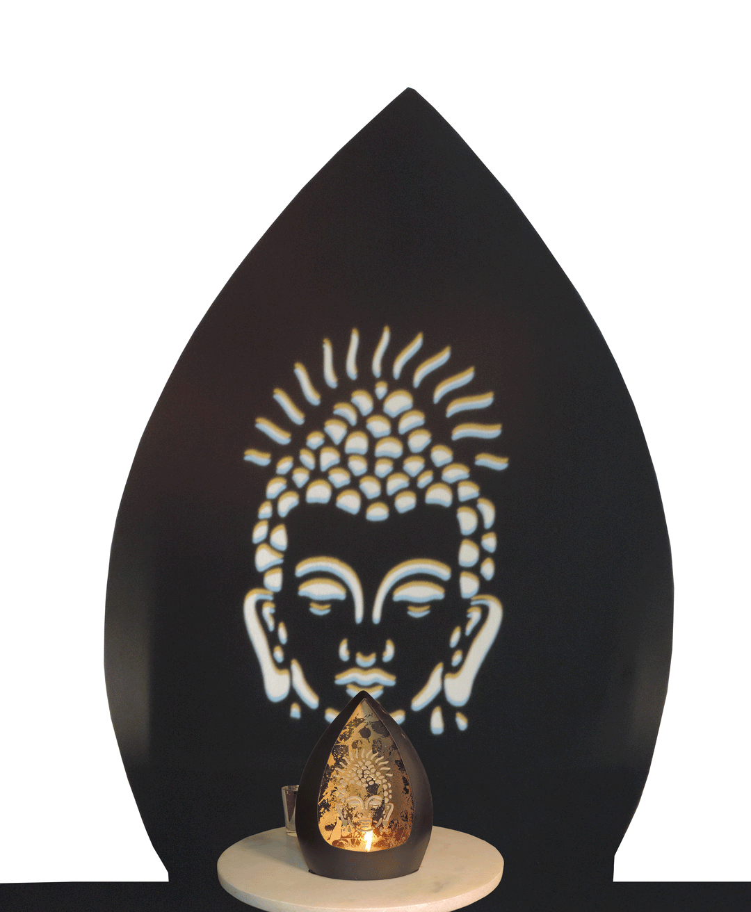 Chiragh Collection - Buddha Set of 2 Votives with tea light - Black & Gold