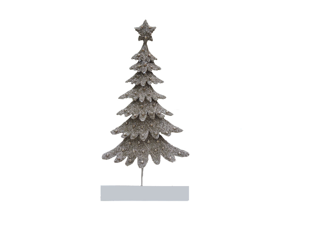 Dickens Beaded Christmas Tree /Silver / 10"x19.2" / Set of 1 - trunkin.in