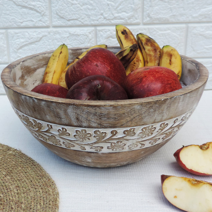 Rustic Salad Bowl Flower with White wash- 11.5"x5" Inch