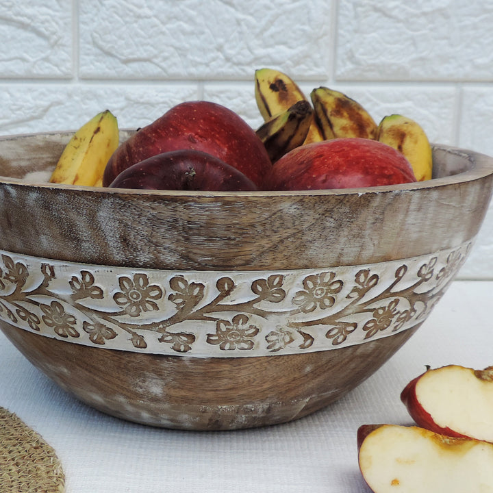 Rustic Salad Bowl Flower with White wash- 11.5"x5" Inch