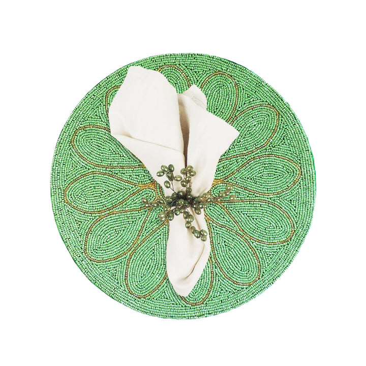 Petal Impressions Bead Embroidered Placemat / 14" / Set of 2 / Pale Green