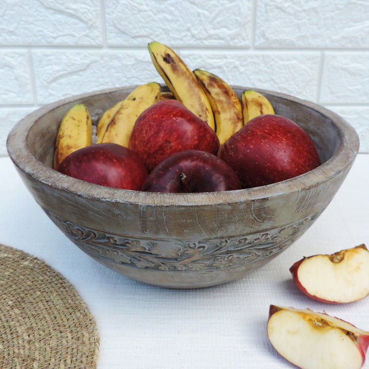 Rustic Salad Bowl Flower with Grey wash- 10"x5" Inch