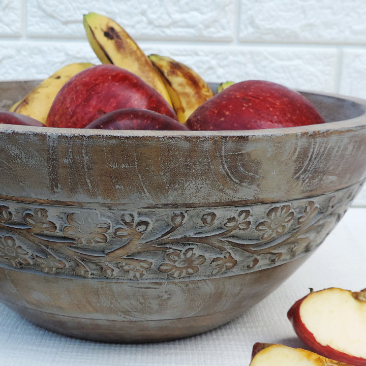 Rustic Salad Bowl Flower with Grey wash- 10"x5" Inch