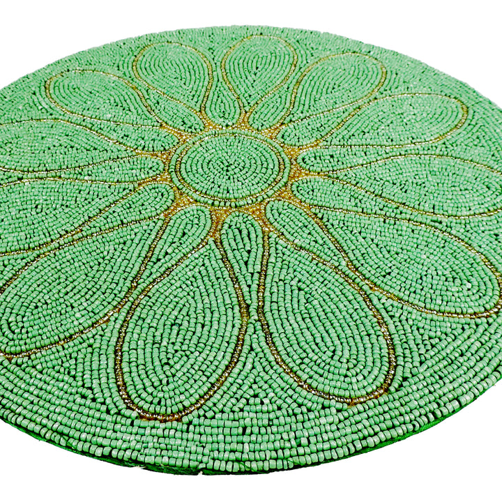 Petal Impressions Bead Embroidered Placemat / 14" / Set of 2 / Pale Green