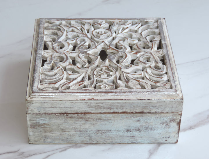 Wooden Jewellery Box with Carving - 25*25*10 CM