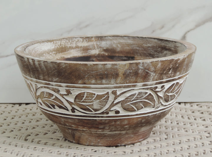 Rustic Salad Bowl Leaf with White wash- 10"x5" Inch