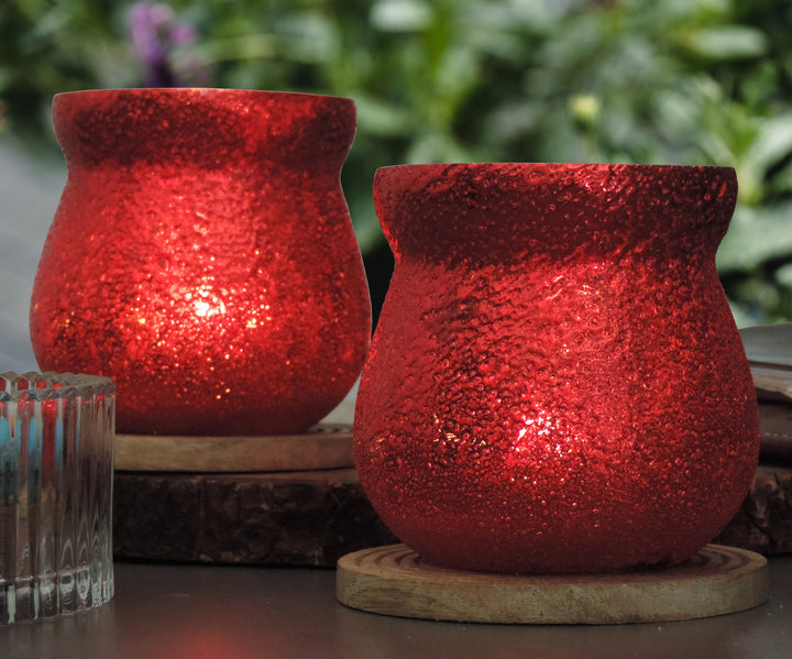 Ainaa Collection - Set of 2 Glass Votive in a Gift Box -  Red