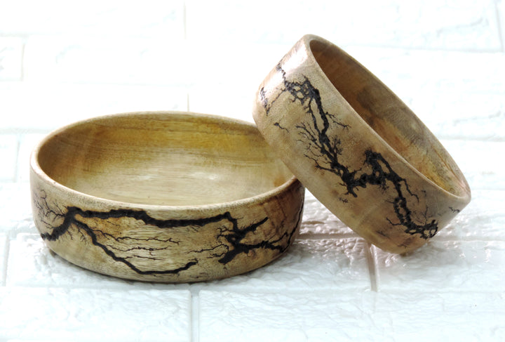 Wooden Natural Crackle Serving Bowls Set of 2 5"x2"/6"x2"