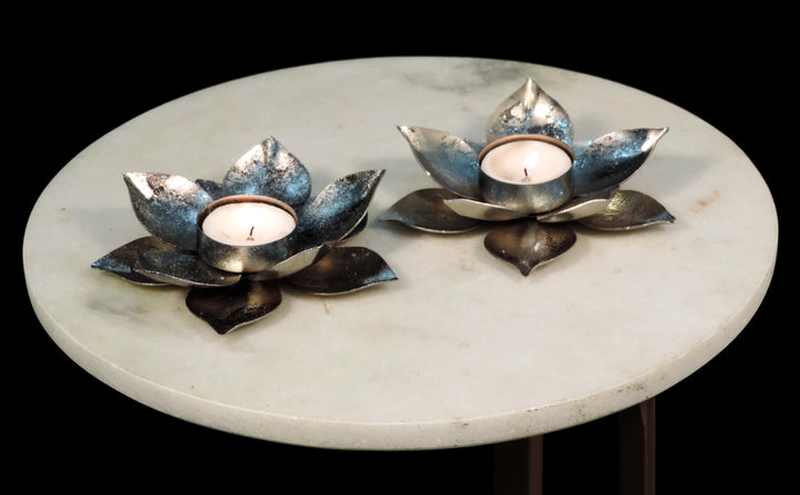 Noor Collection - Set of 2 Votives with tea light holder in a Gift Box - Silver