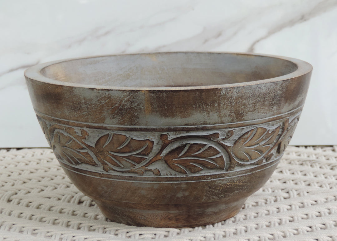 Rustic Salad Bowl Leaf with Grey wash- 10"x5" Inch