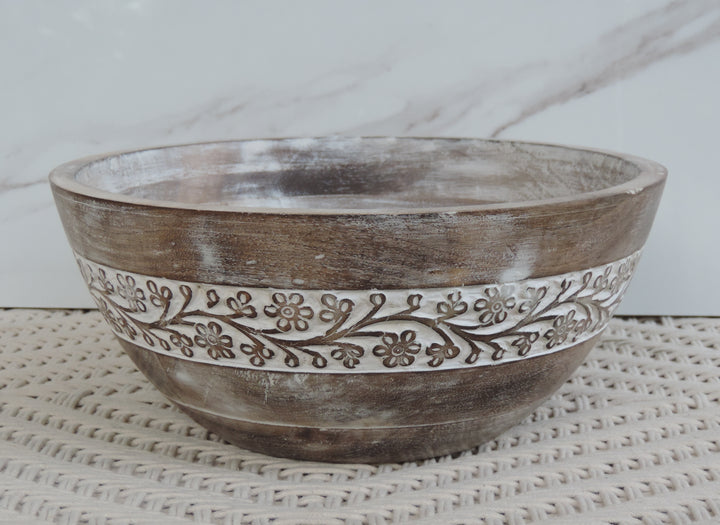 Rustic Salad Bowl Flower with White wash- 11.5"x5" Inch