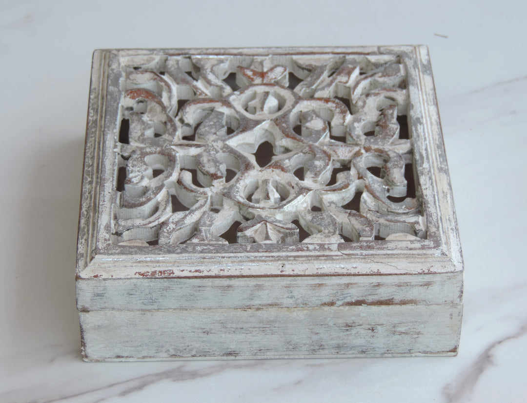 Wooden Jewellery Box with Carving - 18*18*7 CM