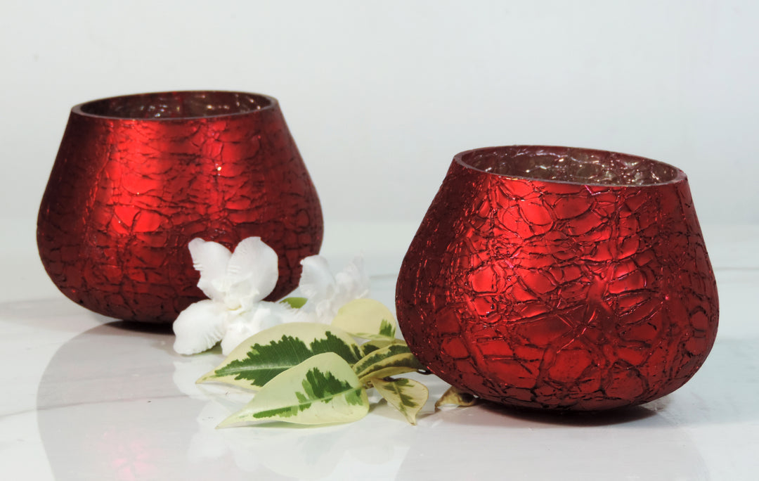 Ainaa Collection - Set of 2 Glass Votive in a Gift Box -  Red