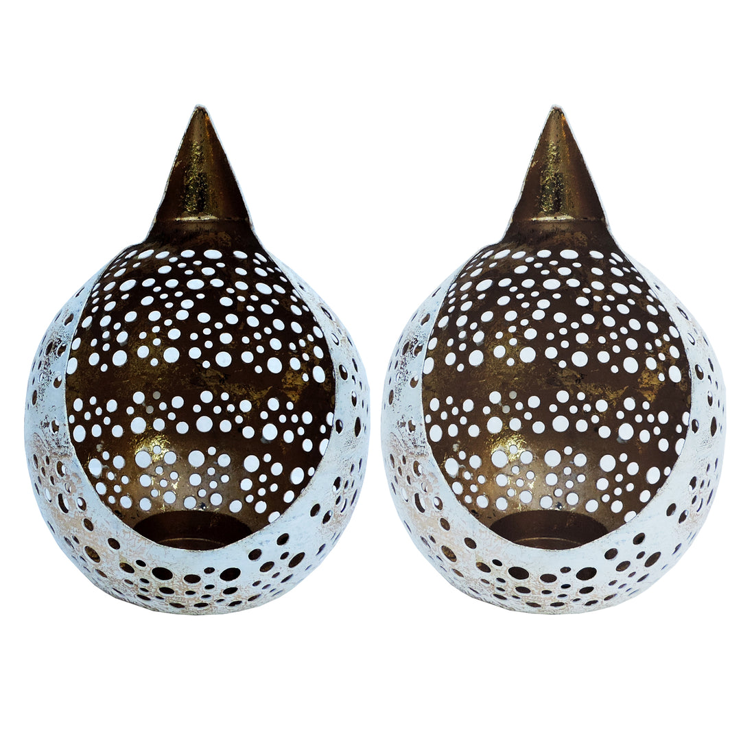 Noor Collection - Set of 2 Votives with a decorative trays - White & Gold