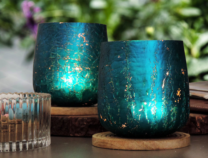 Ainaa Collection - Set of 2 Glass Votive in a Gift Box - Turquoise