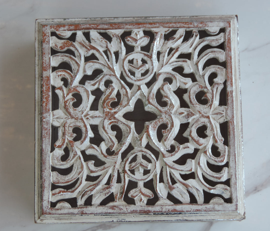 Wooden Jewellery Box with Carving - 25*25*10 CM