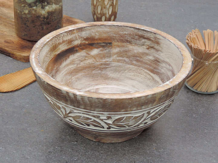 Rustic Salad Bowl Leaf with White wash- 10"x5" Inch