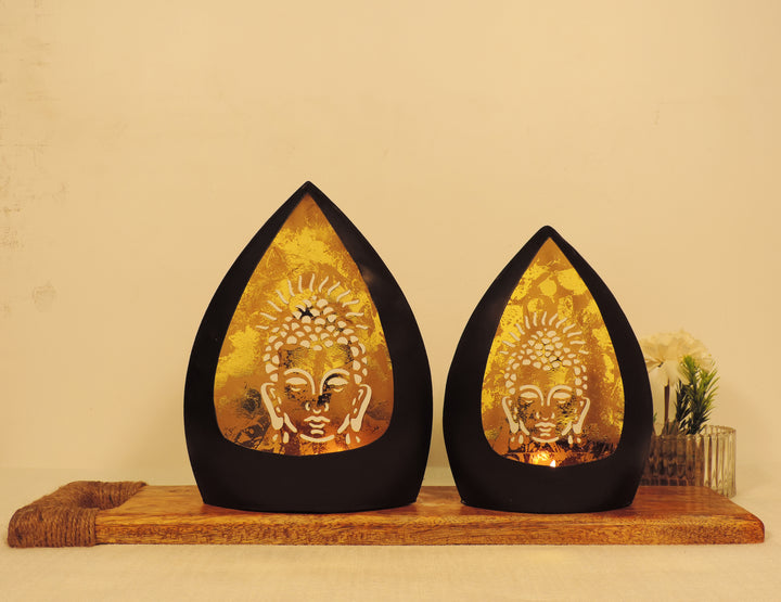 Chiragh Collection - Buddha Set of 2 Votives with tea light - Black & Gold