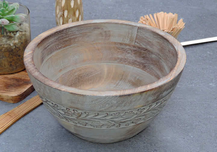 Rustic Salad Bowl Flower with Grey wash- 10"x5" Inch