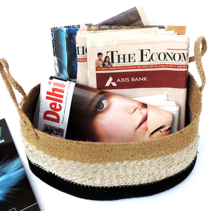 Jute Storage Basket - Black & Natural