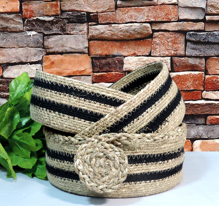 Jute with Seagrass Utility Basket - Black & Natural - Set of 3