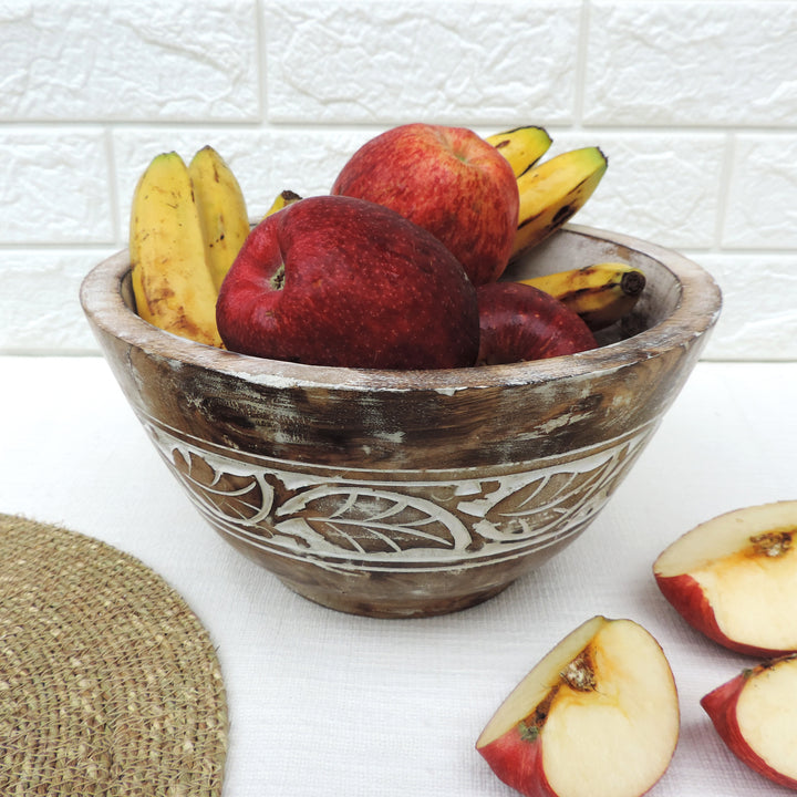 Rustic Salad Bowl Leaf with White wash- 10"x5" Inch