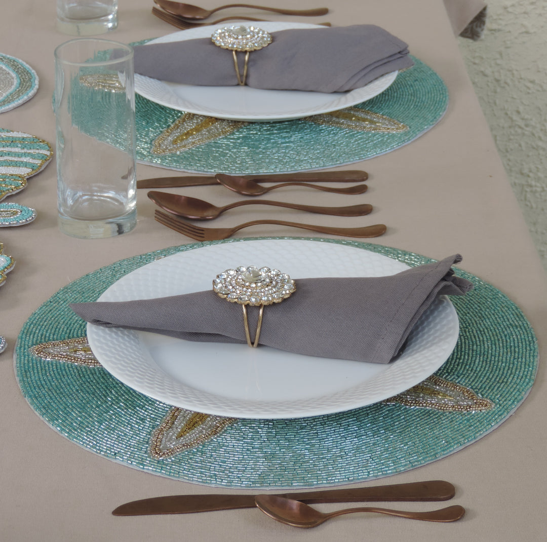 Ringo Star Fish Embroidered Placemat / 15" / Set of 2 / Teal Gold